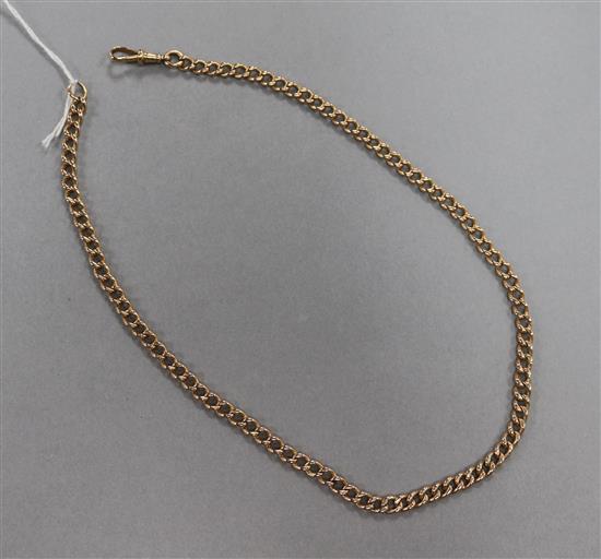 An early 20th century 9ct gold curb link albert, 46cm.